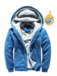 Liazen | Winter Warm Fleece Zipper Hooded Jacke, Solid Farbe verdickt lässiger Hoodie – Blau