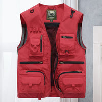 Sommerliche Militär Jagd- und Anglerweste für Herren - Leichte Outdoor Multifunktionsweste mit Taschen – Rot