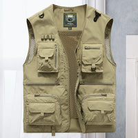 Sommerliche Militär Jagd- und Anglerweste für Herren - Leichte Outdoor Multifunktionsweste mit Taschen – Khaki