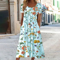 Isabella - Boho Floral Kleid wit Bauchabdeckung – Hellblau