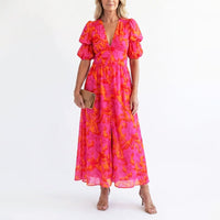 Lisa | Damen Elegantes geblümtes Sommerkleid – Rosa