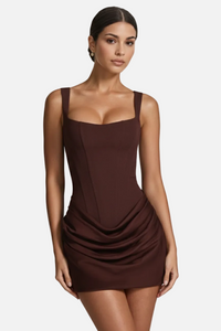 Sigrid | Damen Elegantes Mini Abendkleid – Braun