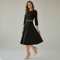 Franziska | Damen Tailliertes Ausgestelltes Midi-Kleid – Schwarz