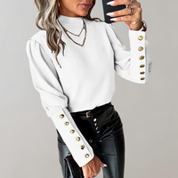Damen Ärmel mit Knopfdesign Lang Shirt – Weiß
