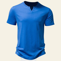 Anthony | Herren Lässiges Geknöpftes Kurzarm Henley Shirt – Blau