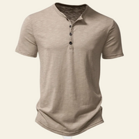 Anthony | Herren Lässiges Geknöpftes Kurzarm Henley Shirt – Khaki