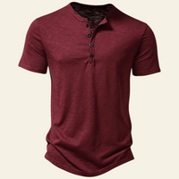 Anthony | Herren Lässiges Geknöpftes Kurzarm Henley Shirt – Rot
