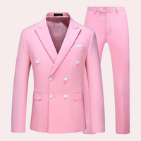 Herren Lässig Zweireihig Zweiteiliges Set | Hochzeitsgast Anzug – Rosa