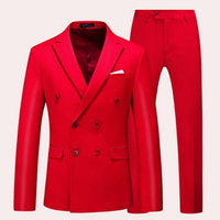 Herren Lässig Zweireihig Zweiteiliges Set | Hochzeitsgast Anzug – Rot