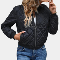Bomber-Übergangsjacke für Damen | Durchgehender Reißverschluss – Schwarz