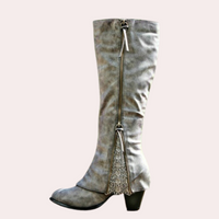 Damen Cowboystiefel mit Reißverschluss | Bestickt – Gris