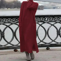 Warmes Damen Maxikleid aus Wolle und Baumwolle – Rot