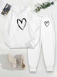 Bequemer Damen-Trainingsanzug mit Kapuze für Herbst und Winter – Weiß