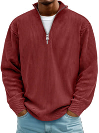 Arno | Herren Half-Zip Rippstruktur Sweatshirt – Rot