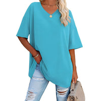 Danièle - Lockeres T-Shirt mit V-Ausschnitt für Frauen – Blau