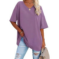 Danièle - Lockeres T-Shirt mit V-Ausschnitt für Frauen – Lila