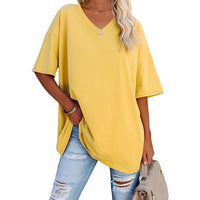 Danièle - Lockeres T-Shirt mit V-Ausschnitt für Frauen – Gelb