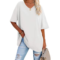 Danièle - Lockeres T-Shirt mit V-Ausschnitt für Frauen – Weiß