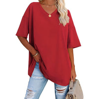 Danièle - Lockeres T-Shirt mit V-Ausschnitt für Frauen – Rot