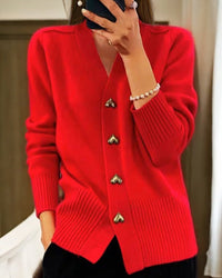 Damen Cardigan - Weicher Strick mit V-Ausschnitt – Rot