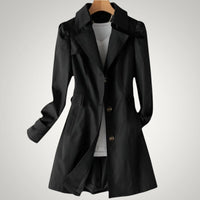 Christina | Damen Casual Langer Wasserdichte Trenchcoat – Schwarz