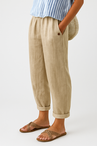 Isabella | Damen Lässige Hose Mit Taschen Und Umschlag – Beige