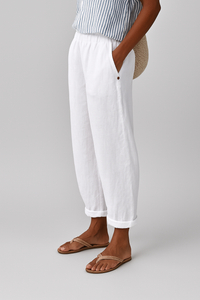 Isabella | Damen Lässige Hose Mit Taschen Und Umschlag – Weiß