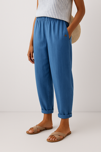 Isabella | Damen Lässige Hose Mit Taschen Und Umschlag – Blau