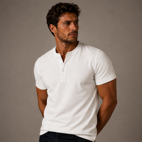 Raymond | Herren Relaxed Kurze Ärmel Henley T-Shirt – Weiß