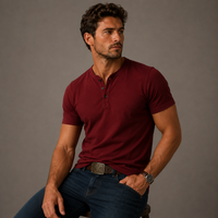 Raymond | Herren Relaxed Kurze Ärmel Henley T-Shirt – Rot