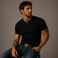Raymond | Herren Relaxed Kurze Ärmel Henley T-Shirt – Schwarz