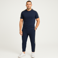 Retro-Streetwear-Set für Herren – Loose Fit T-Shirt mit Seitenstreifen und passender Hose – Marine