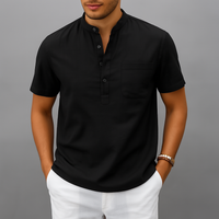 Herren Henley Poloshirt mit Knopfleiste und Relaxed Fit – Schwarz