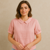 Damen Bluse Kurzarm mit Bubikragen – Rosa