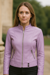 Damenjacke - Elegante Kurzjacke mit Reißverschluss und Taschen für jeden Anlass – Lila