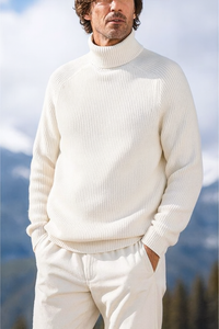 Eleganter Pullover für Herren, Rollkragen und vielseitig – Herrenpullover für Herbst und Winter – Weiß
