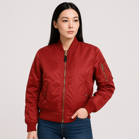 Bomberjacke für Damen MA-1 – Klassisches Design mit Rippbündchen – Rot