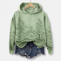 Hoodie mit Spitzenbesatz – Gemütlichkeit trifft auf femininen Charme – Grün