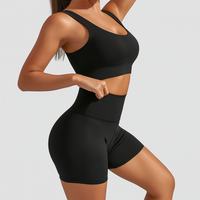 Damen Nahtloses Geripptes Yoga- & Pilates-Set – Fitness-Outfit mit Sport-BH & Leggings – Schwarz