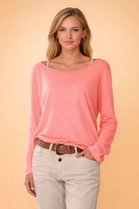 Cassey | Schlichtes langärmliges T-Shirt – Rosa