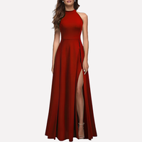 Dominique | Damen Formelles Abend Maxikleid mit Seitenschlitz – Rot