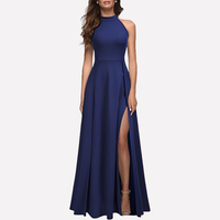 Dominique | Damen Formelles Abend Maxikleid mit Seitenschlitz – Blau