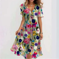 Chiffonkleid - V-Ausschnitt - Schmetterlingsärmel - Midikleid - Sommerkleid – Mehrfarbig