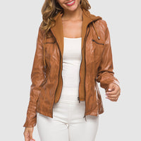 Reilena | Elegante Lederjacke mit Kapuze und warmem Futter – Stilvolles Design und Gemütlichkeit in Einem – Braun
