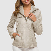 Reilena | Elegante Lederjacke mit Kapuze und warmem Futter – Stilvolles Design und Gemütlichkeit in Einem – Khaki