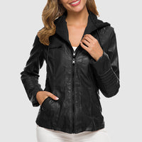 Reilena | Elegante Lederjacke mit Kapuze und warmem Futter – Stilvolles Design und Gemütlichkeit in Einem – Schwarz