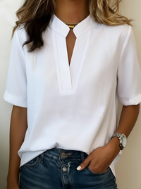 Lara | Elegante Kurzarm Bluse V-Ausschnitt – Weiß