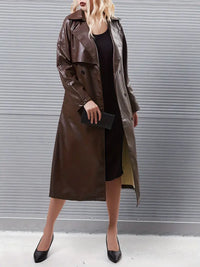 Rerothlha | Eleganter Trenchcoat aus Kunstleder für Frauen - schicke Uni-Farbe – Kaffee Farbe