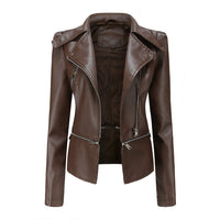 Bikerjacke Damen Slim Fit | Mit Reißverschluss – Dunkelbraun