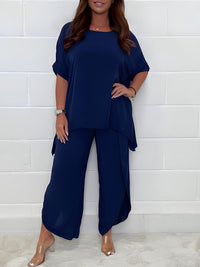 Damen Oberteil und Hose Zweiteiler Set – Dunkelblau